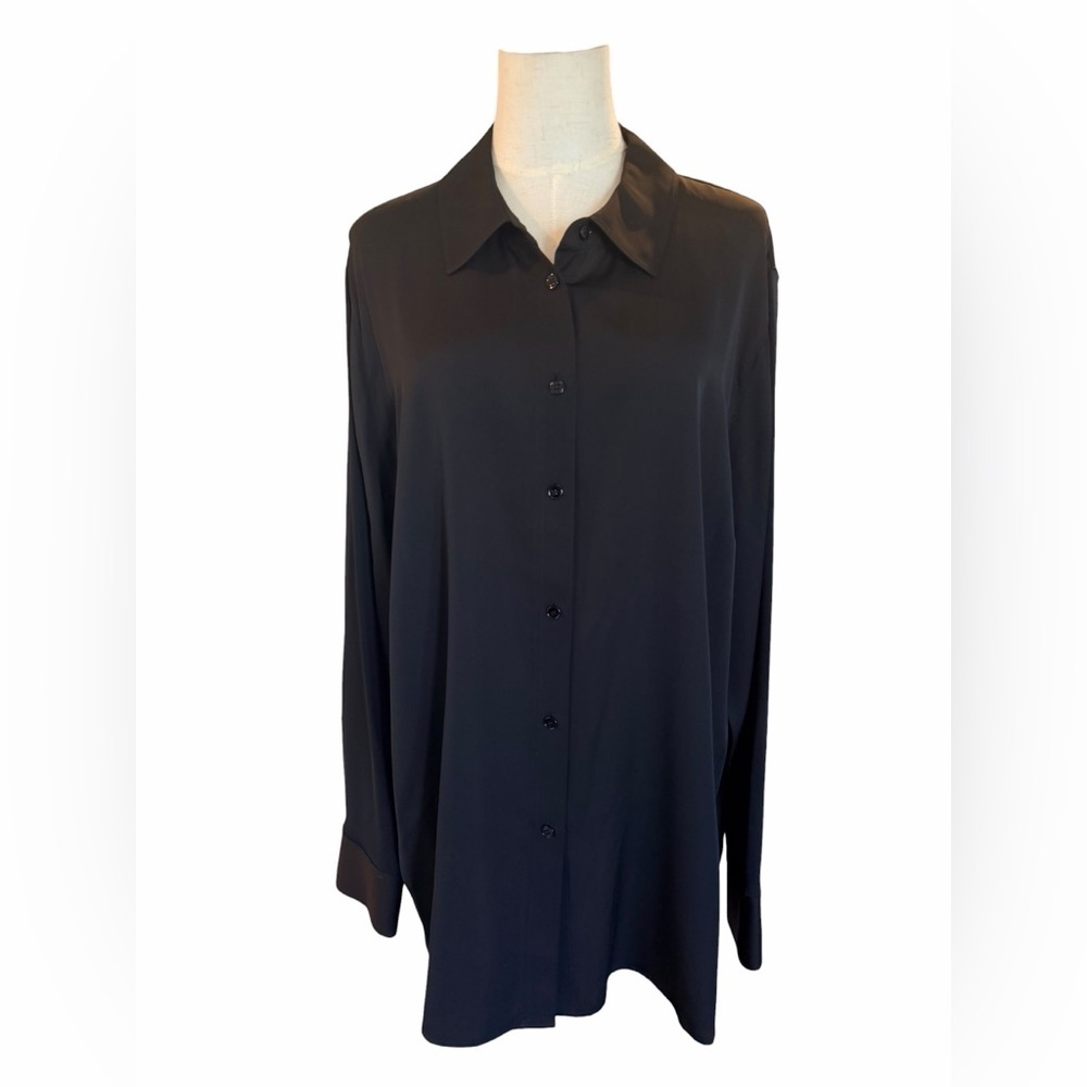 Vince Silk Button Down Blouse Black Relaxed Fit XXL NWT Minimal Luxury - Picture 4 of 9